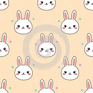 Cute cartoon white bunny faces pattern seamless background spring Easter design