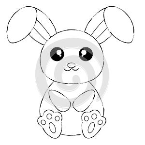 Cute Cartoon White Bunny Rabbit. Black and White. JPEG