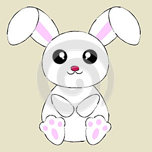 Cute Cartoon White Bunny Rabbit. Flat color. Vector EPS 10