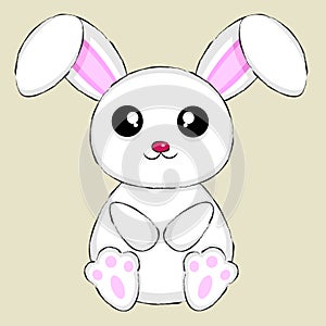 Cute Cartoon White Bunny Rabbit with shadow tone. Flat color. Vector EPS 10