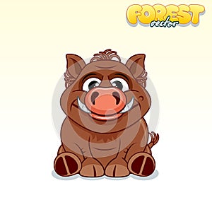 Cute Cartoon Wild Boar. Funny Vector Animal