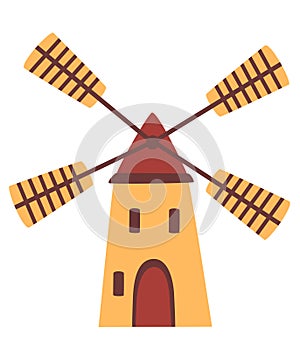 Cute cartoon Windmill. Traditional Dutch windmill. Use for print, wallpaper, kids clothes, fashion.