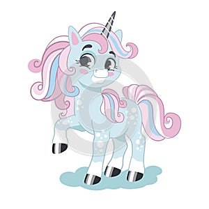 Cute cartoon winter unicorn vector illustration