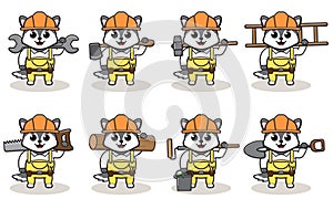 Cute cartoon of Wolf being a handyman with big tools