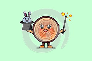 cute cartoon Wood trunk magician bunny character