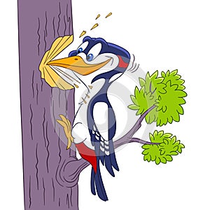 Cute cartoon woodpecker