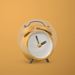 Cute cartoon yellow alarm clock. 3d realistic table clock with shaddow. Vector illustration