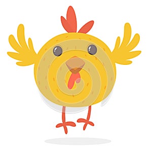 Cute cartoon yellow chicken blinking eye. Farm animals. Vector illustration of a cute chicken