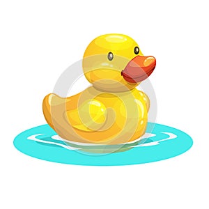 Cute cartoon yellow rubber duck. Vector illustration.