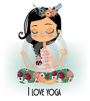 Cute cartoon yoga girl