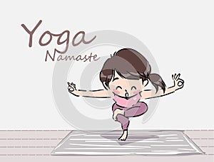 The Cute cartoon yoga girl vector.