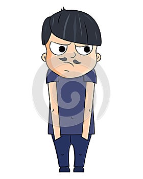 Cute cartoon young man with jealous emotions. Vector illustration