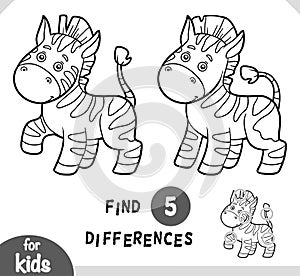 Cute cartoon Zebra animal, Find differences educational game for children