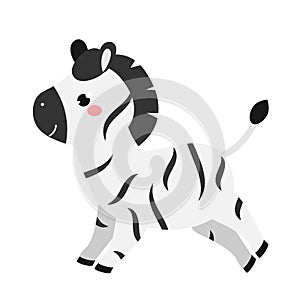 Cute cartoon zebra. Kawaii animal character for kids and baby fashion prints and design. Isolated clip art