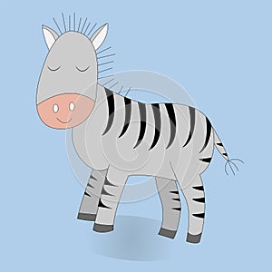 Cute cartoon zebra. Vector print illustration.