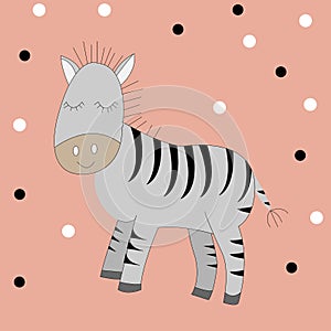 Cute cartoon zebra. Vector print illustration.