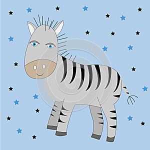 Cute cartoon zebra. Vector print illustration.