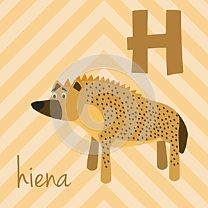Cute cartoon zoo illustrated alphabet with funny animals. Spanish alphabet: H for Hiena. photo