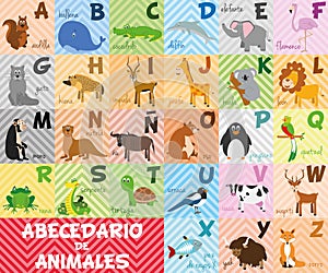 Cute cartoon zoo illustrated spanish alphabet with funny animals photo