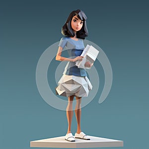 Cute Cartoonish 3d Rendered Polygon Woman With Charming Realism