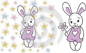 Cute cartoonish rabbit with flower