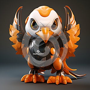 Cute Cartoonish Robot Bird With Orange Feathers - Vray Tracing Design