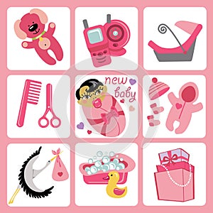 Cute cartoons icons for Asian baby girl.Newborn se