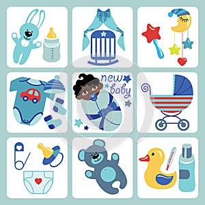 Cute cartoons icons for mulatto newborn baby girl