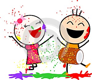 A cute cartoons playing with colors and dancing with joy.