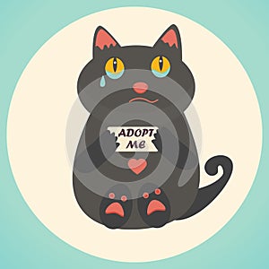 Cute cat Adopt Me text. Homeless animals concept, pets adoption theme.