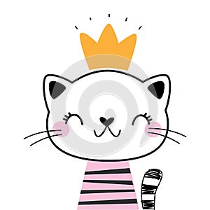 Cute Cat as Farm Animal Wearing Gold Crown Vector Illustration