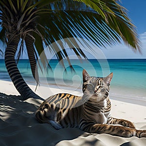 Cute cat on the beach