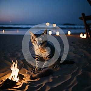 Cute cat on the beach photography