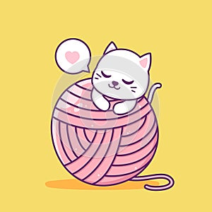 cute cat with big pink yarn ball