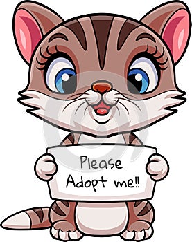 Cute cat cartoon with text banner `Please Adopt me`