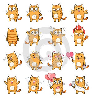 Cute cat character with different emotions. photo