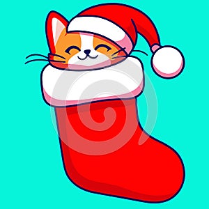 Cute cat in a Christmas stocking. Vector illustration of a cartoon character. generative AI