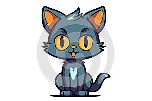 Cute cat clipart, vector illustration. Cartoon kitten icon and logo. Fun kitty sticker, design element, trendy print image