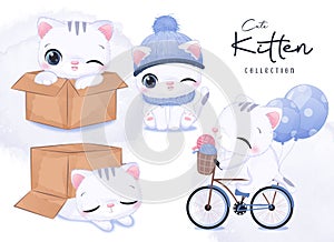 Cute Cat Collection in watercolor illustration