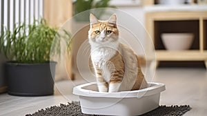 A Cute Cat Contentedly Settled in Its Litter Box Inside the Room