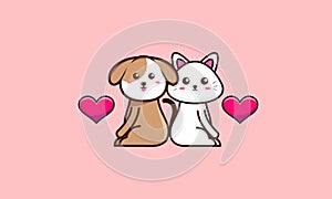 Cute cat and dog cartoon vector