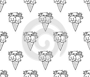Cute Cat Dog Chicken Ice Cream on White Background. Vector Illustration.