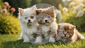 Cute cat dog lawn grass animal puppy sunny friendly funny field summer small together mammal