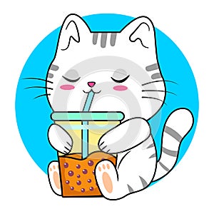 Cute Cat Drink Boba Tea Milk