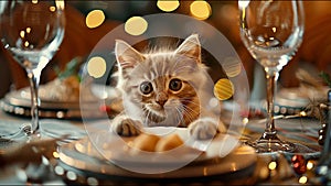 Cute Cat Eating Dinner Fine Dining Kitty Meme Funny Cats Adorable Pets