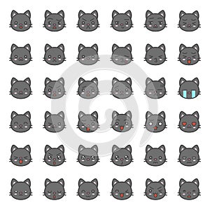 Cute cat emotion face in various expession, editable line icon