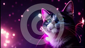 A cute cat enjoying the colorful fireworks by Generative AI