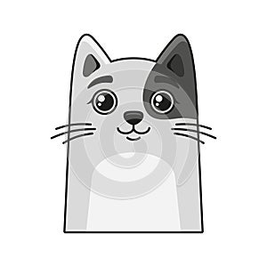 Cute Cat Face Icon. Cartoon Style on White Background Vector