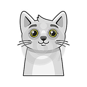 Cute Cat Face Icon. Cartoon Style on White Background Vector