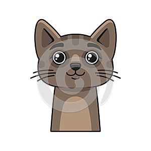 Cute Cat Face Icon. Cartoon Style on White Background Vector